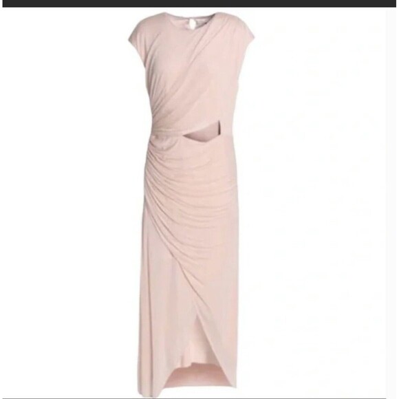 Halston Heritage Draped Jersey Cut Out Criss Cross Side Gathered Pink Dress - Picture 1 of 13